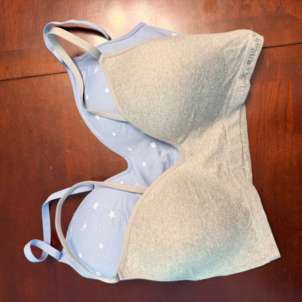 Lucky Brand Womens XL 2 Pack Seamless Wireless Bralettes Grey Blue Paisley